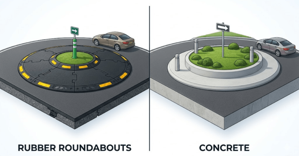 Rubber Roundabouts vs Concrete: Cost, Safety & Install Time